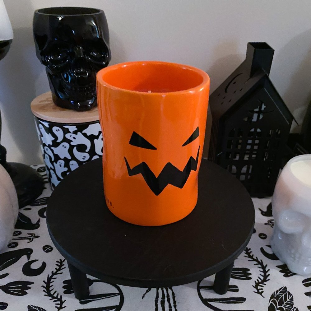 Rae Dunn "Cursed" Halloween smoked pumpkin orange spooky face candle